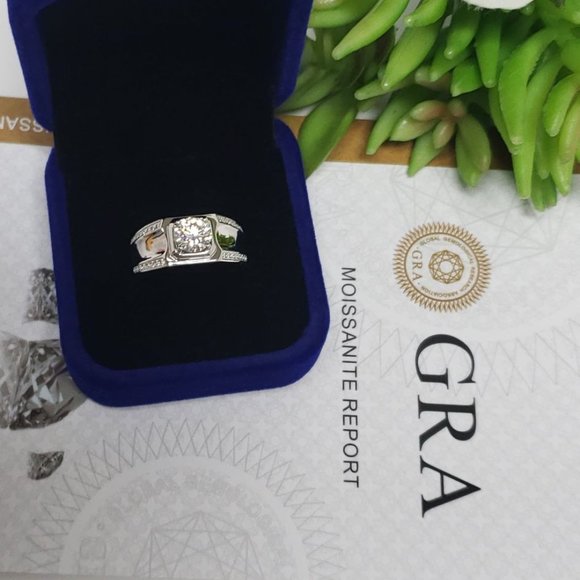 1 Carat Moissanite Men Engagement Ring 925 Sterling Silver Wedding Band D- FL - Picture 7 of 7